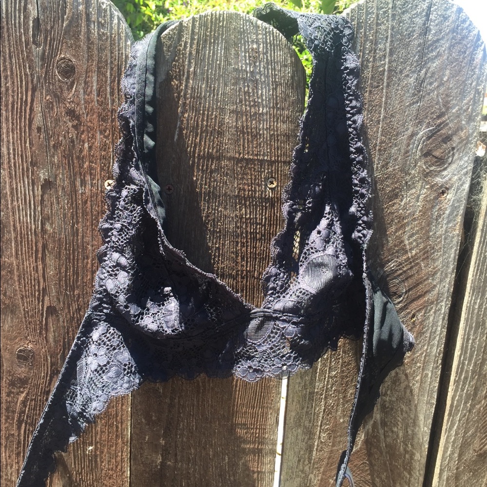 Free People black lace halter bralette